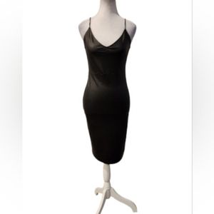 Faux Leather Black Spaghetti Strap Bodycon Dress